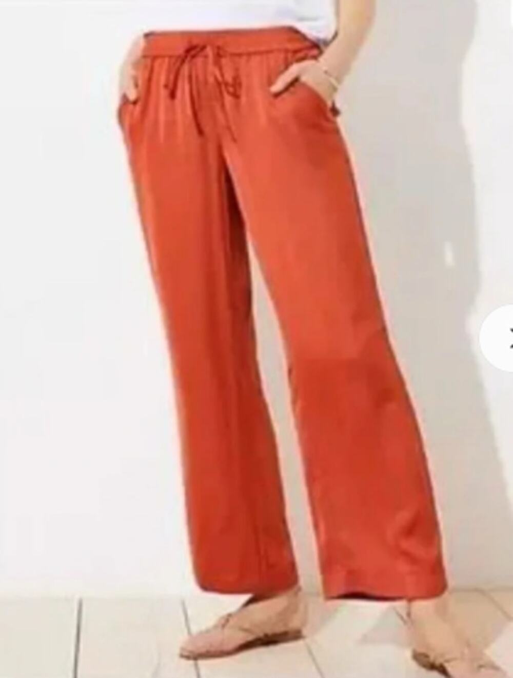 Loft Drawstring Satin Wide Leg Pants in Burnt Orange Size XS